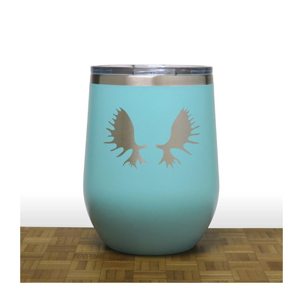 Teal - Moose Antlers PC 12oz STEMLESS WINE - Copyright Hues in Glass