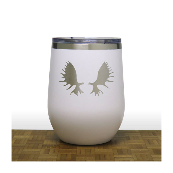 White - Moose Antlers PC 12oz STEMLESS WINE - Copyright Hues in Glass