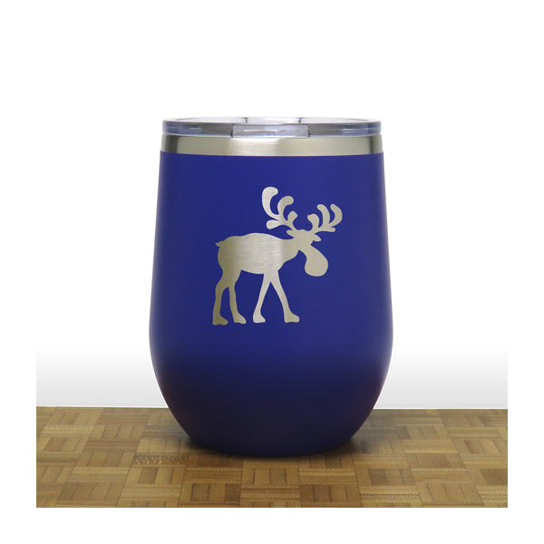Blue - Whimsical Moose Design 2 12oz STEMLESS WINE - Copyright Hues in Glass