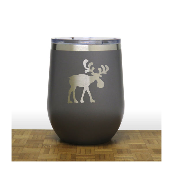 Grey - Whimsical Moose Design 2 12oz STEMLESS WINE - Copyright Hues in Glass