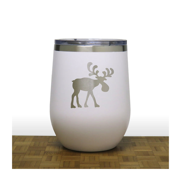 White - Whimsical Moose Design 2 12oz STEMLESS WINE - Copyright Hues in Glass