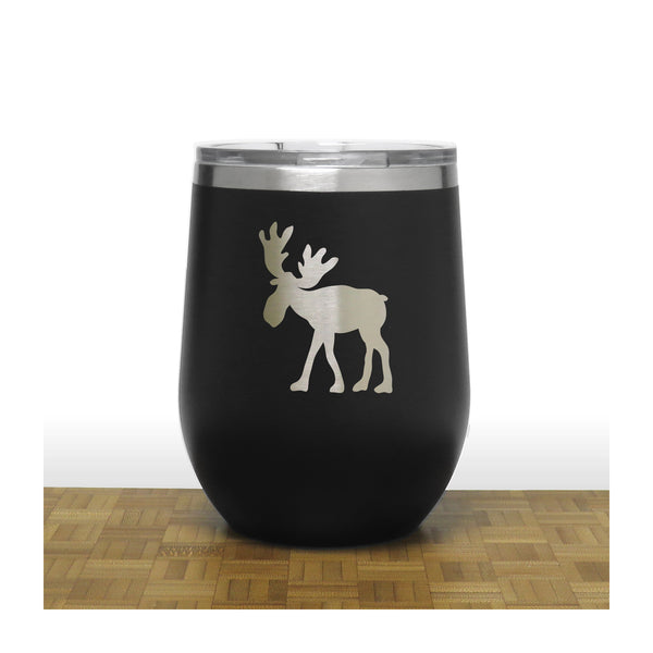 Black - Whimsical Moose design 3 PC 12oz STEMLESS WINE - Copyright Hues in Glass