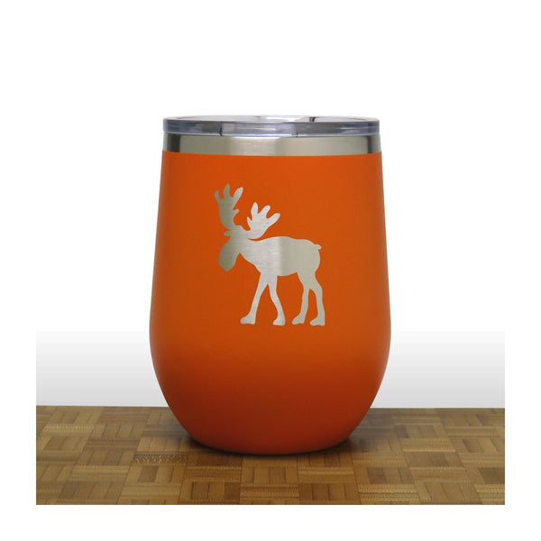Orange - Whimsical Moose design 3 PC 12oz STEMLESS WINE - Copyright Hues in Glass
