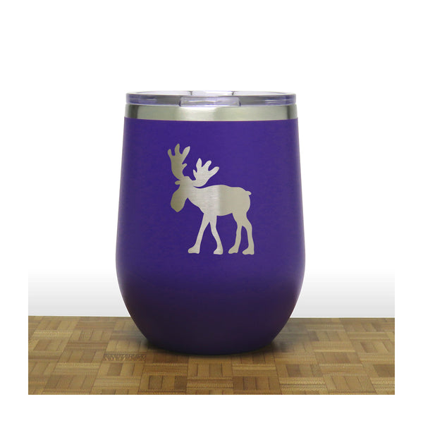 Purple - Whimsical Moose design 3 PC 12oz STEMLESS WINE - Copyright Hues in Glass