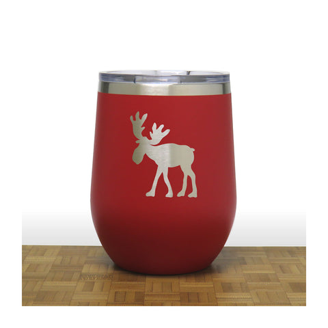 Red - Whimsical Moose design 3 PC 12oz STEMLESS WINE - Copyright Hues in Glass
