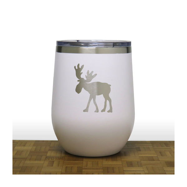 White - Whimsical Moose design 3 PC 12oz STEMLESS WINE - Copyright Hues in Glass