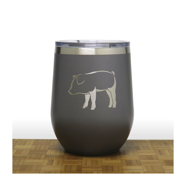 Grey - Pig Design 2 PC 12oz STEMLESS WINE - Copyright Hues in Glass