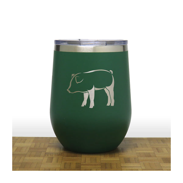 Green - Pig Design 2 PC 12oz STEMLESS WINE - Copyright Hues in Glass