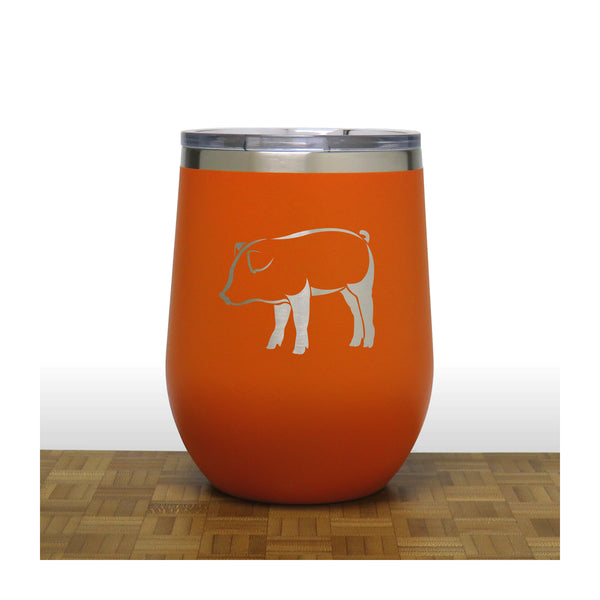 Orange - Pig Design 2 PC 12oz STEMLESS WINE - Copyright Hues in Glass
