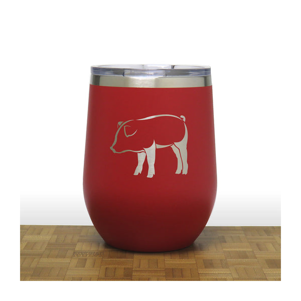 Red - Pig Design 2 PC 12oz STEMLESS WINE - Copyright Hues in Glass