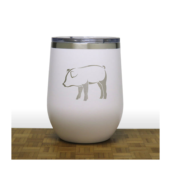 White - Pig Design 2 PC 12oz STEMLESS WINE - Copyright Hues in Glass
