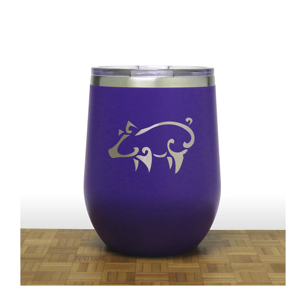 Purple - Pig PC 12oz STEMLESS WINE - Design 3 - Copyright Hues in Glass