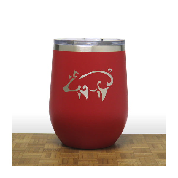 Red - Pig PC 12oz STEMLESS WINE - Design 3 - Copyright Hues in Glass