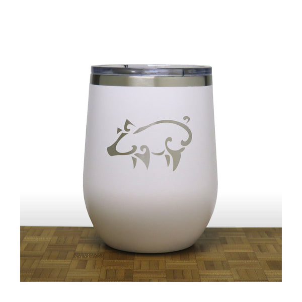 White - Pig PC 12oz STEMLESS WINE - Design 3 - Copyright Hues in Glass