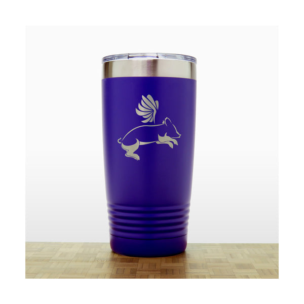 Purple  - Flying Pig  2 20 oz Insulated Tumbler - Copyright Hues in Glass