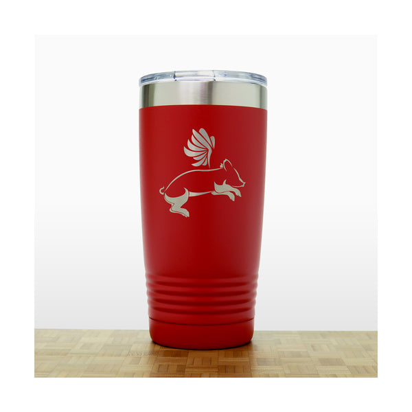 Red - Flying Pig  2 20 oz Insulated Tumbler - Copyright Hues in Glass