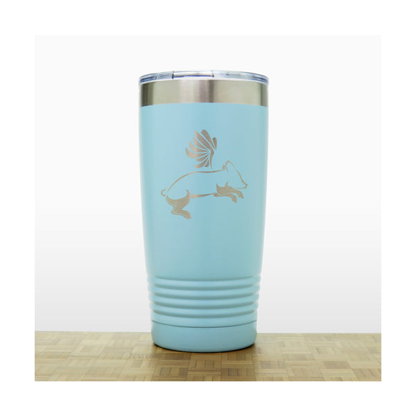Teal - Flying Pig  2 20 oz Insulated Tumbler - Copyright Hues in Glass - Flying Pig 20 oz Insulated Tumbler - Copyright Hues in Glass