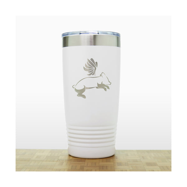 White - Flying Pig  2 20 oz Insulated Tumbler - Copyright Hues in Glass