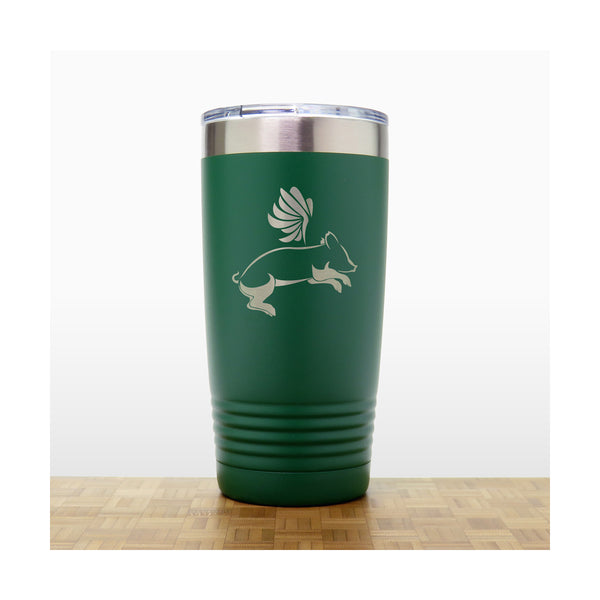 Green  - Flying Pig  2 20 oz Insulated Tumbler - Copyright Hues in Glass