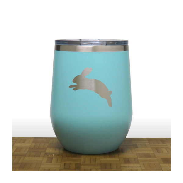 Teal -  Jumping Rabbit PC 12oz STEMLESS WINE - Copyright Hues in Glass