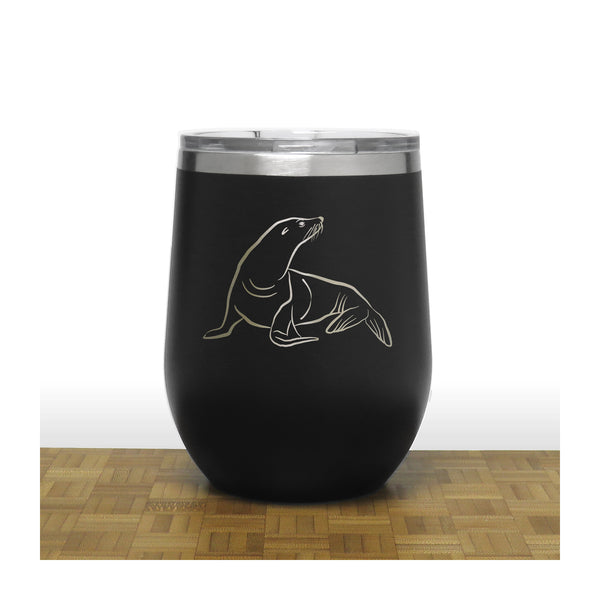 Black - Sea Lion PC 12oz STEMLESS WINE - Copyright Hues in Glass