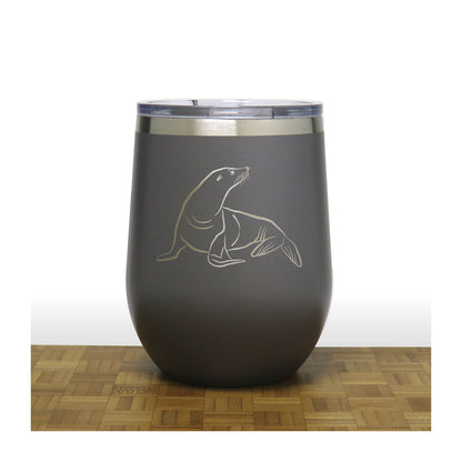 Grey - Sea Lion PC 12oz STEMLESS WINE - Copyright Hues in Glass