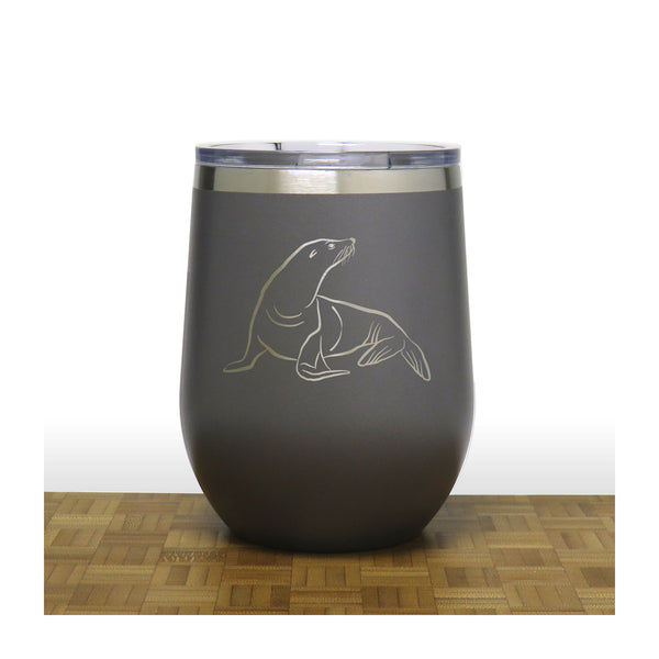Grey - Sea Lion PC 12oz STEMLESS WINE - Copyright Hues in Glass