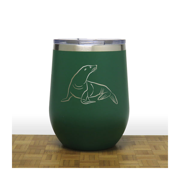 Green - Sea Lion PC 12oz STEMLESS WINE - Copyright Hues in Glass