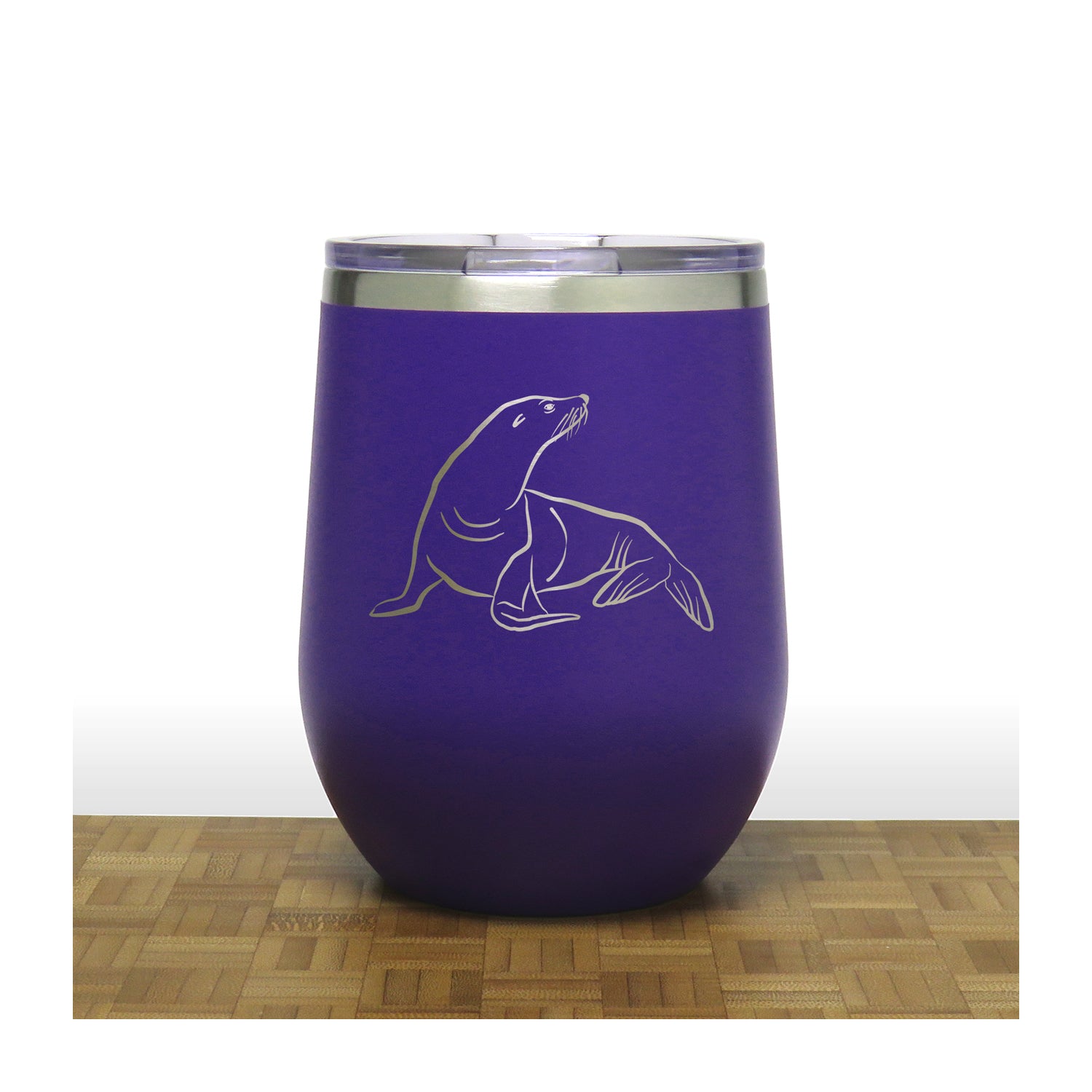 Purple - Sea Lion PC 12oz STEMLESS WINE - Copyright Hues in Glass
