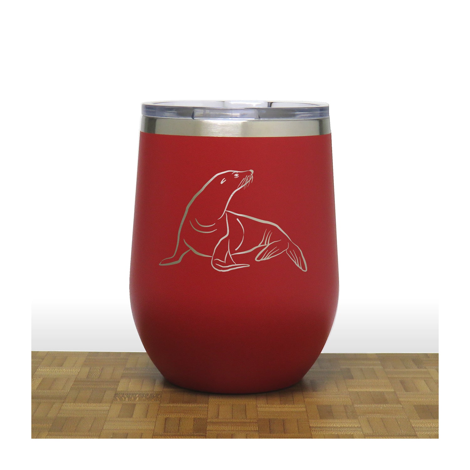 Red - Sea Lion PC 12oz STEMLESS WINE - Copyright Hues in Glass