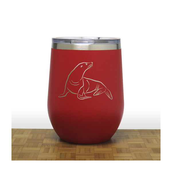 Red - Sea Lion PC 12oz STEMLESS WINE - Copyright Hues in Glass
