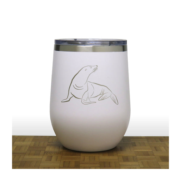 White - Sea Lion PC 12oz STEMLESS WINE - Copyright Hues in Glass