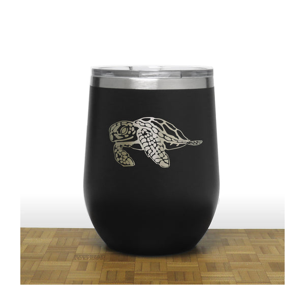 Black - Sea Turtle PC 12oz STEMLESS WINE - Copyright Hues in Glass