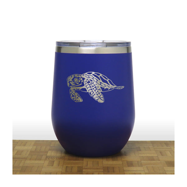 Blue - Sea Turtle PC 12oz STEMLESS WINE - Copyright Hues in Glass
