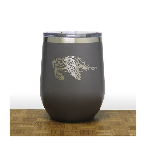 Grey - Sea Turtle PC 12oz STEMLESS WINE - Copyright Hues in Glass