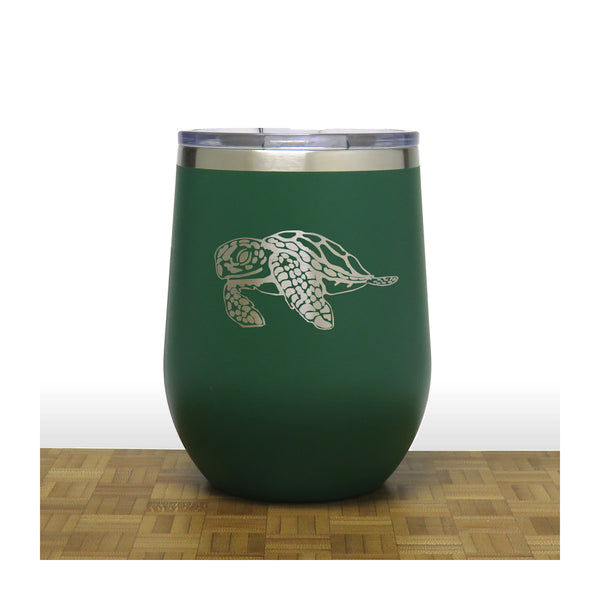 Green - Sea Turtle PC 12oz STEMLESS WINE - Copyright Hues in Glass