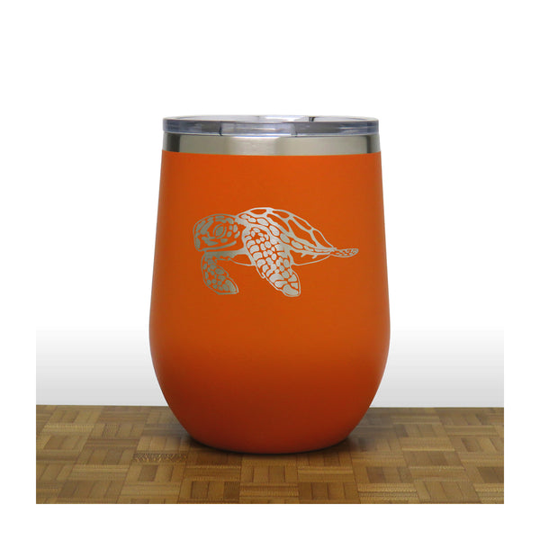 Orange - Sea Turtle PC 12oz STEMLESS WINE - Copyright Hues in Glass
