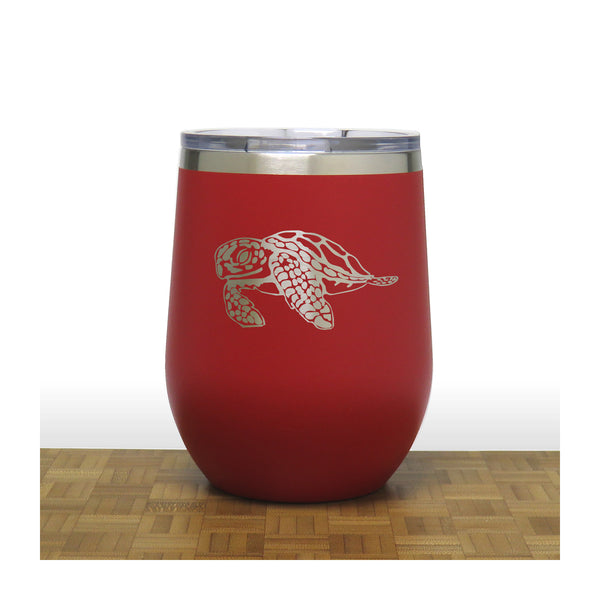 Red - Sea Turtle PC 12oz STEMLESS WINE - Copyright Hues in Glass
