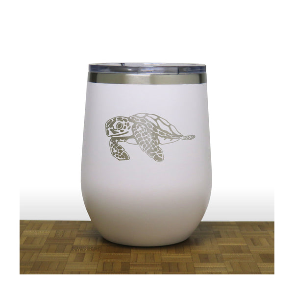 White - Sea Turtle PC 12oz STEMLESS WINE - Copyright Hues in Glass