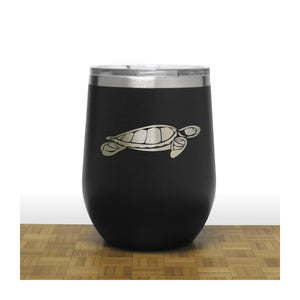 Black - Sea Turtle Design 2 PC 12oz STEMLESS WINE - Copyright Hues in Glass
