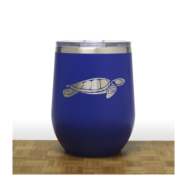 Blue - Sea Turtle Design 2 PC 12oz STEMLESS WINE - Copyright Hues in Glass