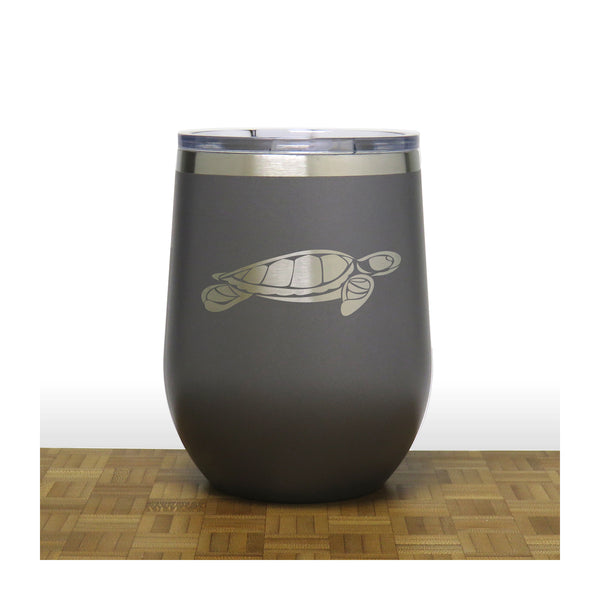 Grey - Sea Turtle Design 2 PC 12oz STEMLESS WINE - Copyright Hues in Glass
