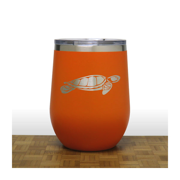 Orange - Sea Turtle Design 2 PC 12oz STEMLESS WINE - Copyright Hues in Glass