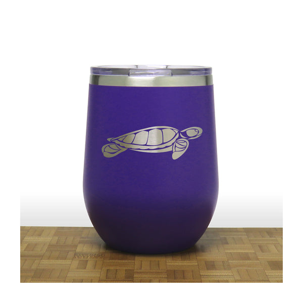 Purple - Sea Turtle Design 2 PC 12oz STEMLESS WINE - Copyright Hues in Glass