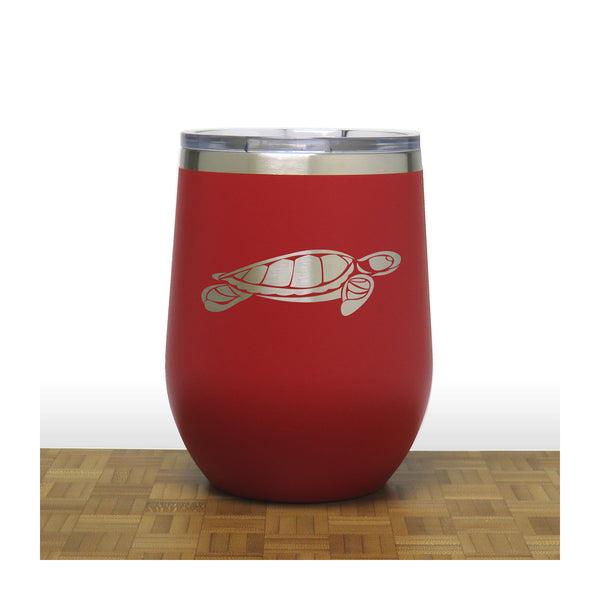 Red - Sea Turtle Design 2 PC 12oz STEMLESS WINE - Copyright Hues in Glass