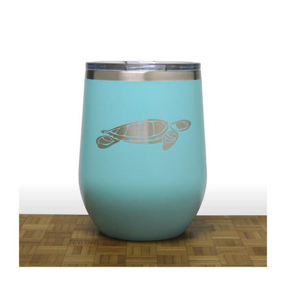 Teal - Sea Turtle Design 2 PC 12oz STEMLESS WINE - Copyright Hues in Glass