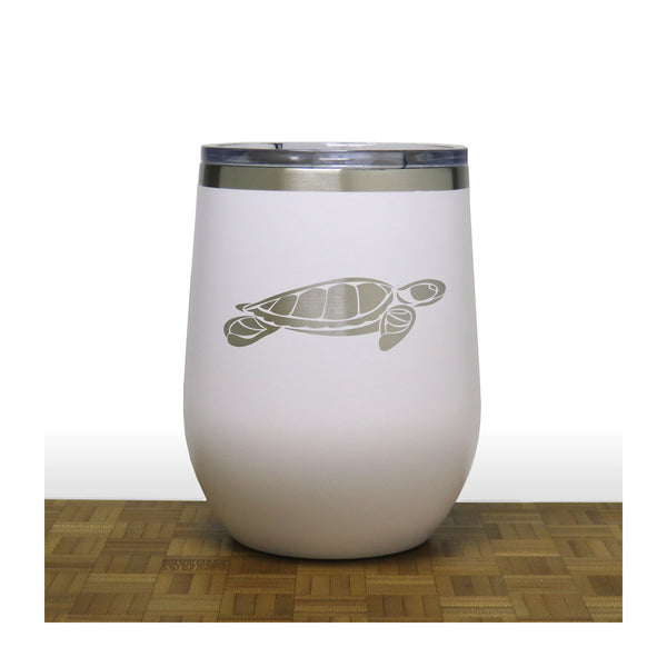 White - Sea Turtle Design 2 PC 12oz STEMLESS WINE - Copyright Hues in Glass