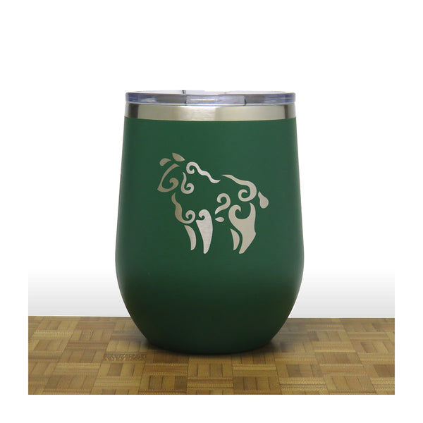 Green - Sheep PC 12oz STEMLESS WINE - Copyright Hues in Glass