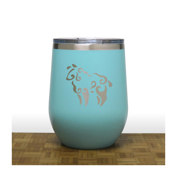 Teal - Sheep PC 12oz STEMLESS WINE - Copyright Hues in Glass
