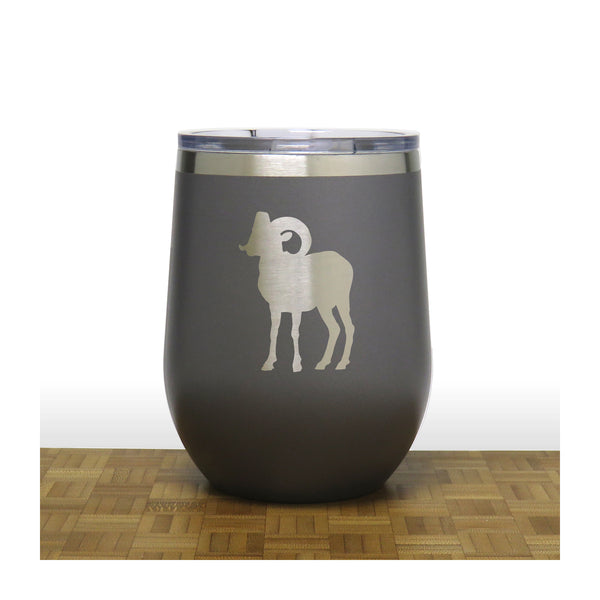 Grey - Bighorn Sheep PC 12oz STEMLESS WINE - Copyright Hues in Glass